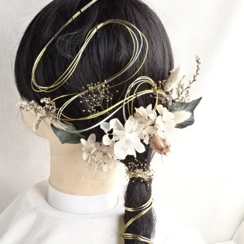 髪飾り 結婚式 成人式 卒業式 百合ゴールド 水引 かんざし 和装 ヘアアクセ A23 水引と和玉の髪飾り ドライフラワー ヘッドパーツ 成人式髪飾り和装髪飾り 成人式 卒業式 結婚式 色打掛 振袖 袴 ゴールド ホワイト 白 ブルー 青 前撮り 水引 玉かんざし - na-na 髪飾り専門店