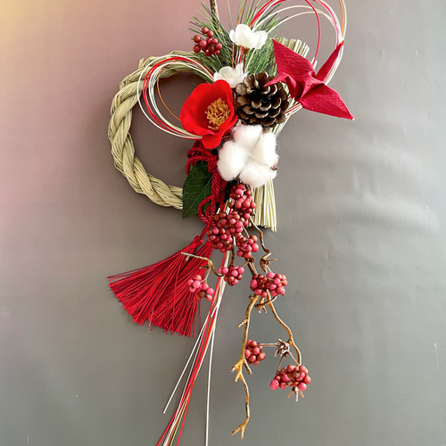 正月飾り リースしめ縄 お楽しみ○紅白椿しめ縄飾り○お正月飾り 玄関 手作り 水引 しめ縄リース : ふらわーぱれっと ヤフー店 - 通販 -Yahoo!ショッピング