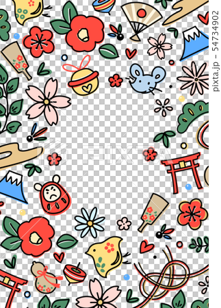 全画面デザインのおしゃれな年賀状テンプレート 2024年・令和6年 和風デザインを洋風カ イラストボックス「プレミアム」テンプレート