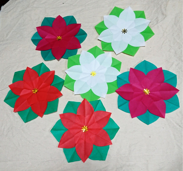 ポインセチアクリスマスリース壁面アート折り紙