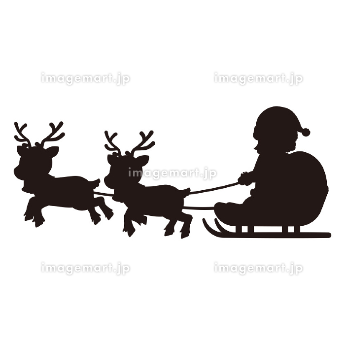 そりに乗るクリスマスのモノクロシルエット無料イラスト57786素材Good