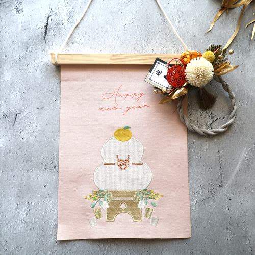 雑貨冬・お正月刺繍タペストリー しめ飾り・Aインテリア雑貨Junk sweet Garden tef*tef*