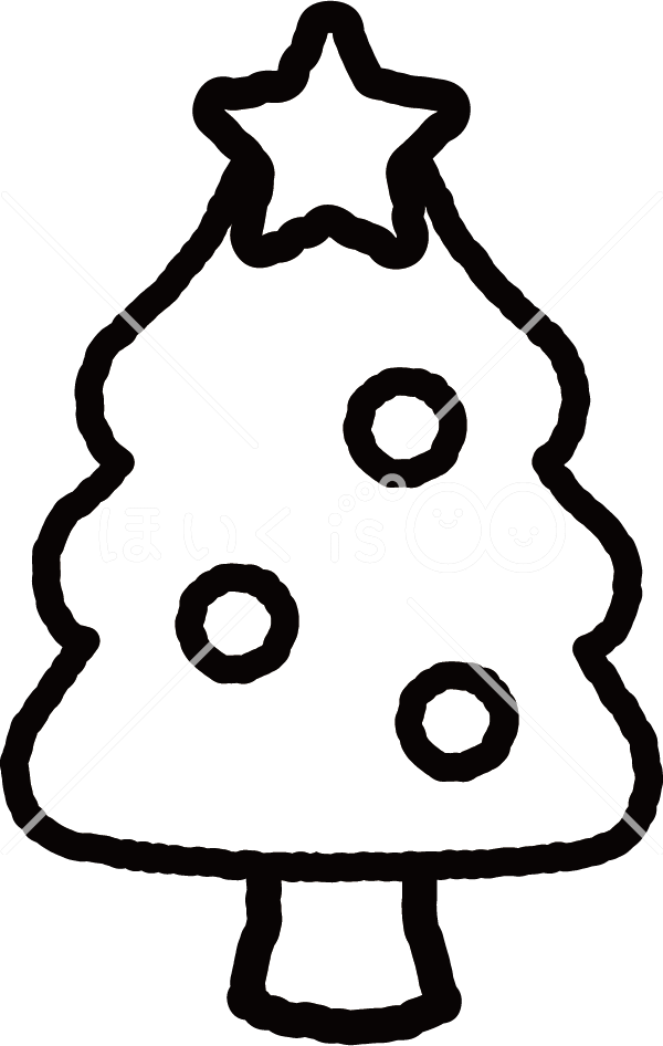 クリスマスツリーのイラスト２～白黒、モノクロ版～