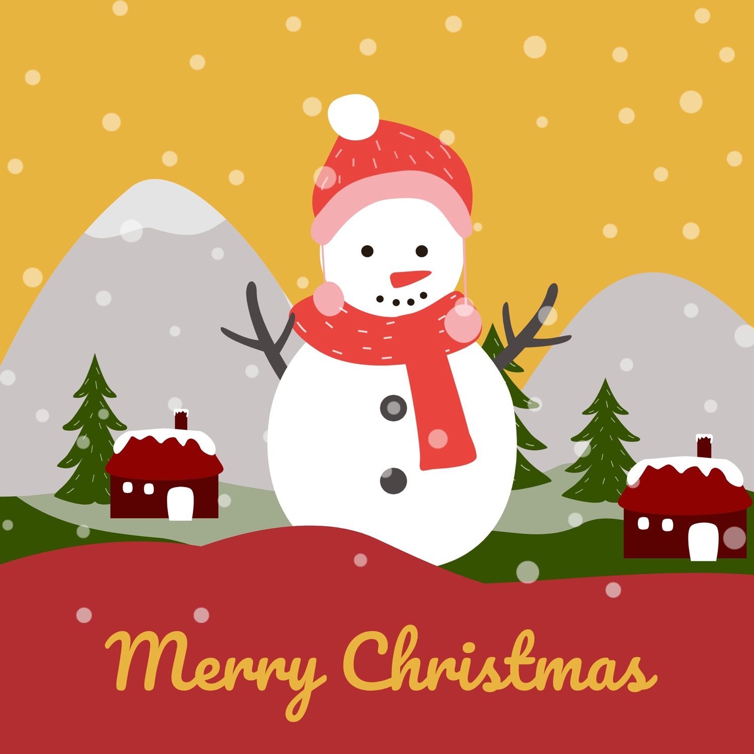 雪だるまとメリークリスマスカード。無料ベクトル素材