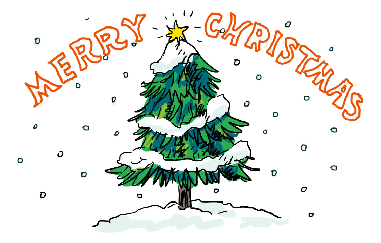 クリスマスツリーかわいい手描きの無料素材「てがきっず」保育園・小学校・介護施設にぴったりのフリー素材イラスト