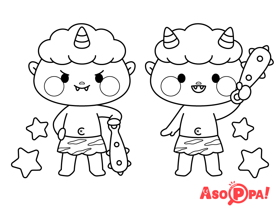 節分 鬼のお面のぬりえ2：イラスト無料