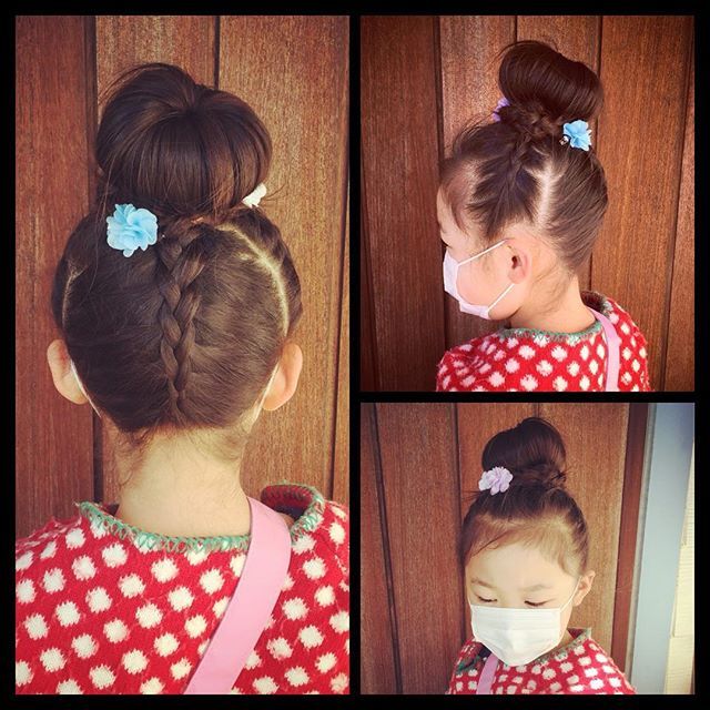 ふわふわお団子の七五三ヘアです💓 毛量少なめでもふわふわに出来るアップヘアでリクエストを頂いていたので私なりにやってみました🥹直毛ストレートちゃんは巻いてからスタートするとふわっとしやすいと思います☺️ 第一弾とありますがもう1スタイル撮ってあるのでまた