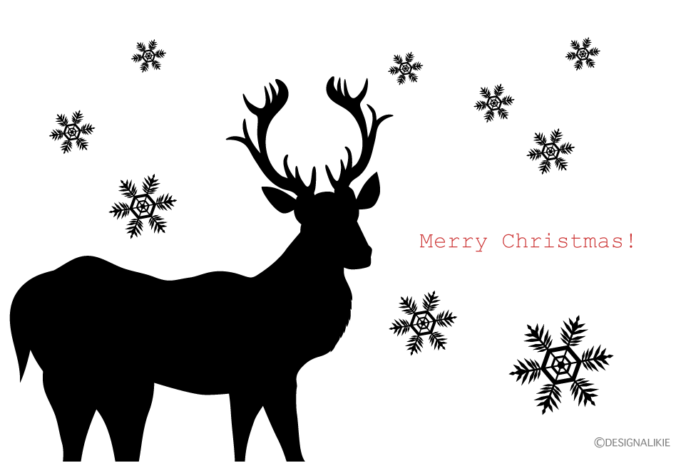 トナカイのシルエットとのクリスマスカード無料ベクトル素材