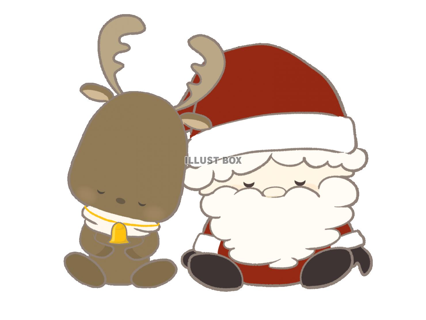 居眠りするサンタとトナカイのイラスト：イラスト無料