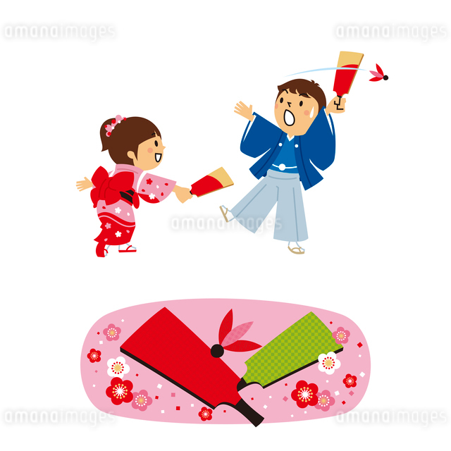 はねつき カラーお正月の遊びの無料イラスト 冬の季節・行事 保育素材