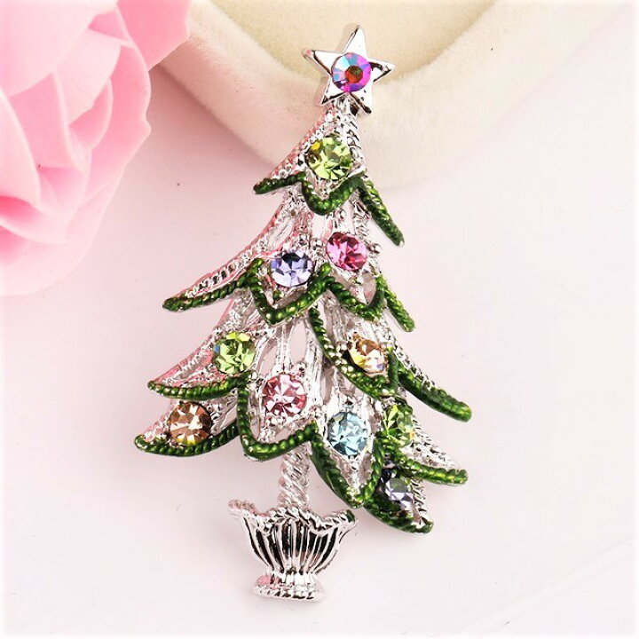 スワロフスキーグルーデコクリスマスツリー🎄ブローチ