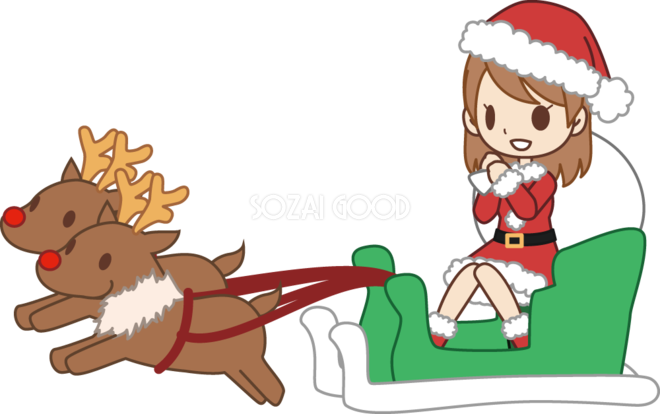 ソリで遊ぶサンタさんとトナカイイラスト - No: 1725811無料イラスト・フリー素材なら「イラストAC」