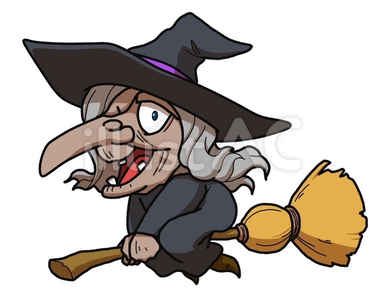 ハロウィン・ほうきで空を飛ぶ魔女のイラストえんぴつと画用紙