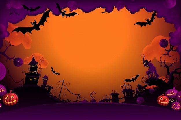 お化け屋敷と満月の墓地に怖いカボチャとハッピーハロウィン背景。幸せなハロウィーンカード、チラシ、ポスターのイラストPremiumベクトル素材
