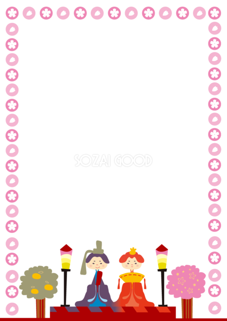 ひなまつりのフレーム２：イラスト無料