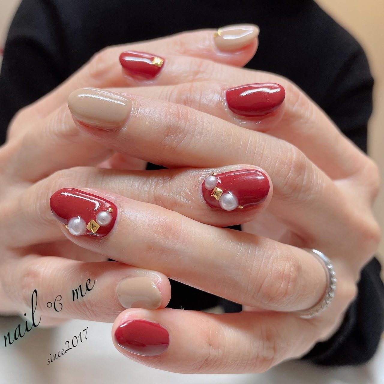 クリスマスネイル 冬ネイル ワンカラー 手描きアート クリスマスツリー winter nail 横須賀ネイル シャルール - ワンカラー系ネイル