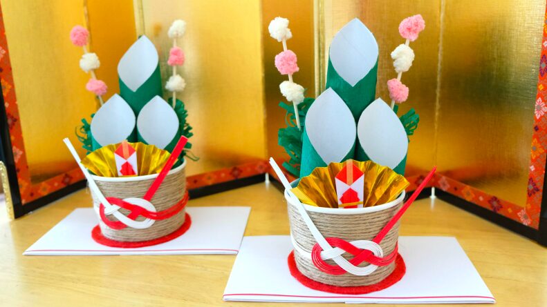 お正月折り紙 白くまの門松の作り方 折り紙 おもちゃ箱, sirokuma omotyabako new year