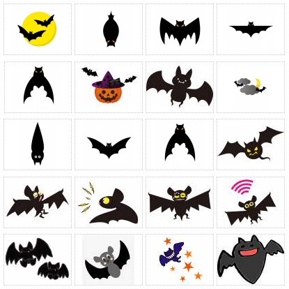 三日月とこうもり・ハロウィンのシルエットイラストイラスト無料・かわいいテンプレート