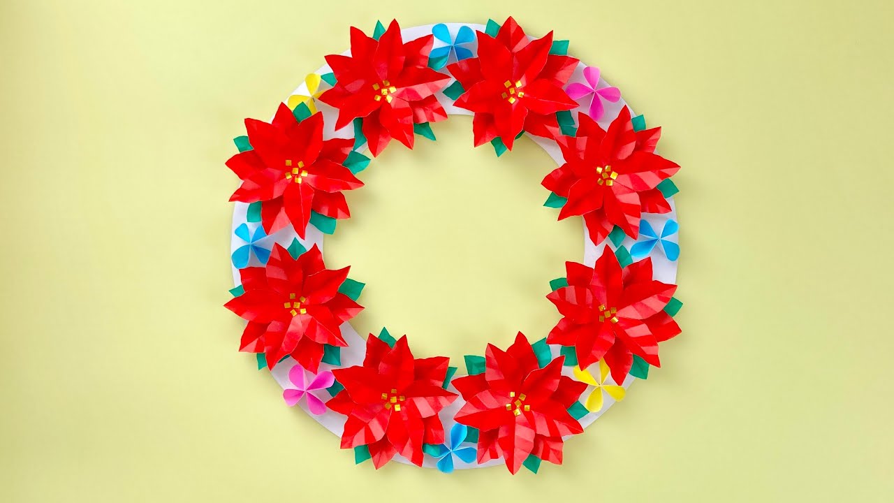 折り紙でクリスマスリースを作ろう！ポインセチアとヒイラギの工作も♪ - ゆっくり歩いていこう