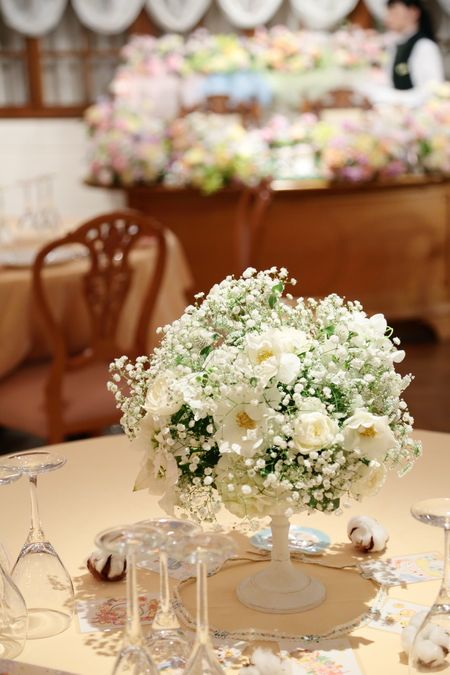 結婚式装花 高砂装花とテーブル装花ブーケ14本