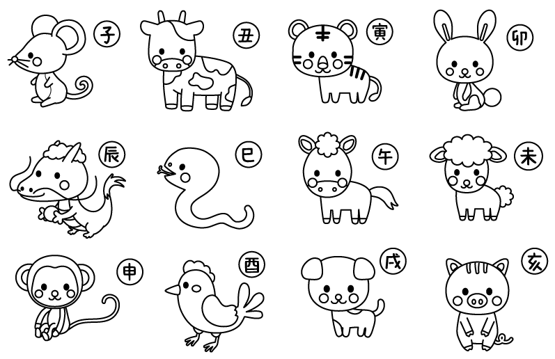 1月に使える季節の塗り絵2022年・お正月・飾り・鶴と亀・お雑煮・おしるこ・かえちゃびのぬりえカレンダーかえちゃびのぬりえカレンダ