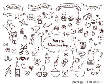 バレンタインデーの手描きイラストセット かわいい ハート チョコレート スイーツ カップケーキ 素材のイラスト素材72294108- PIXTA