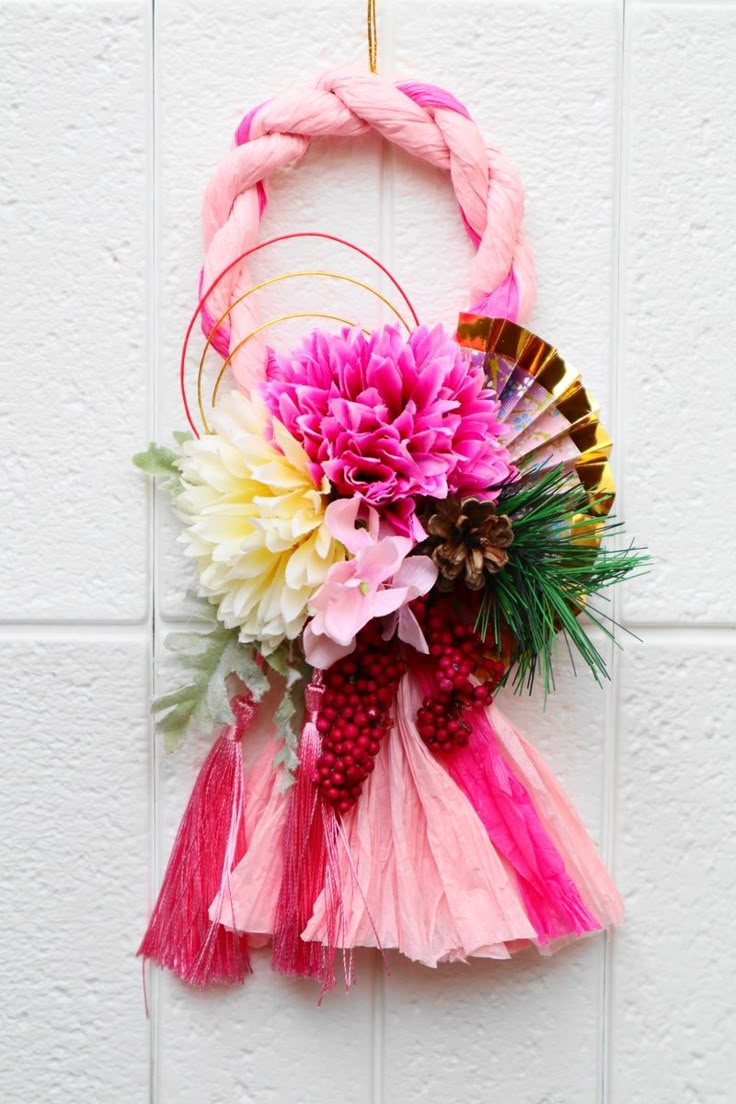 セリアの材料だけでしめ飾りを作ってみた！！ピノコのクレイフラワーと在宅お仕事にっき