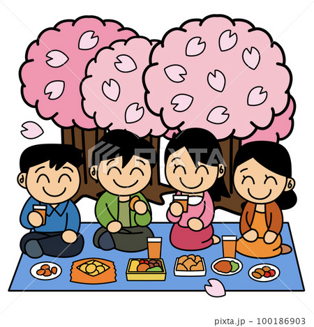 会社で桜のお花見宴会の背景無料イラスト 春42949素材Good