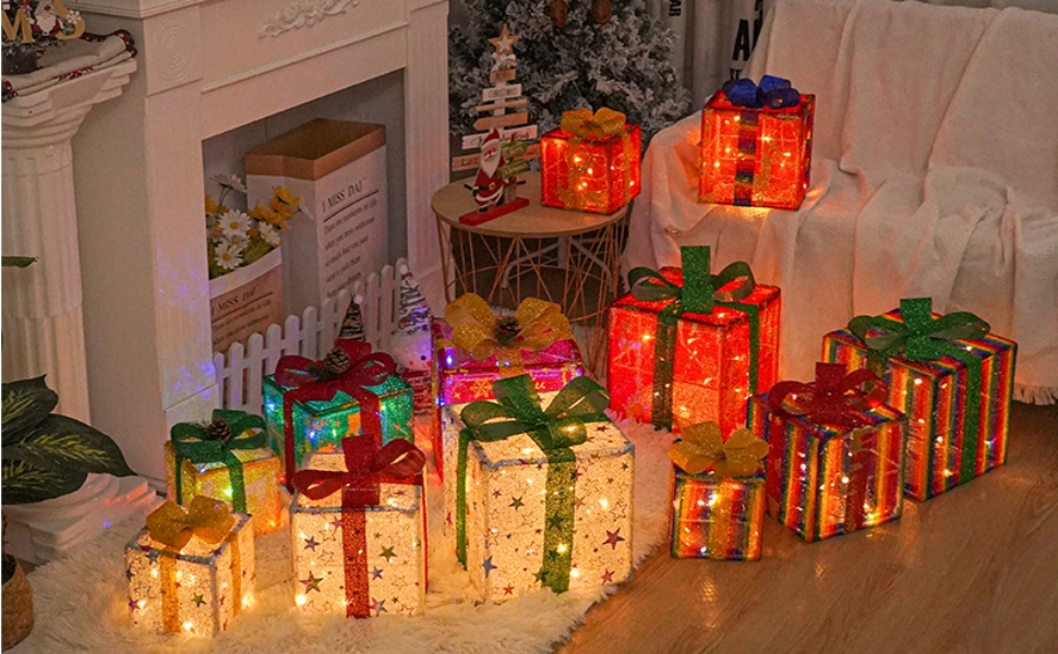 クリスマスのギフトボックス ライト付きギフトボックス 3 個セット クリスマスデコレーション、弓 透明アクリル 点灯済みプレゼントボ楽天市場 イルミネーション クリスマス プレゼントボックスの通販