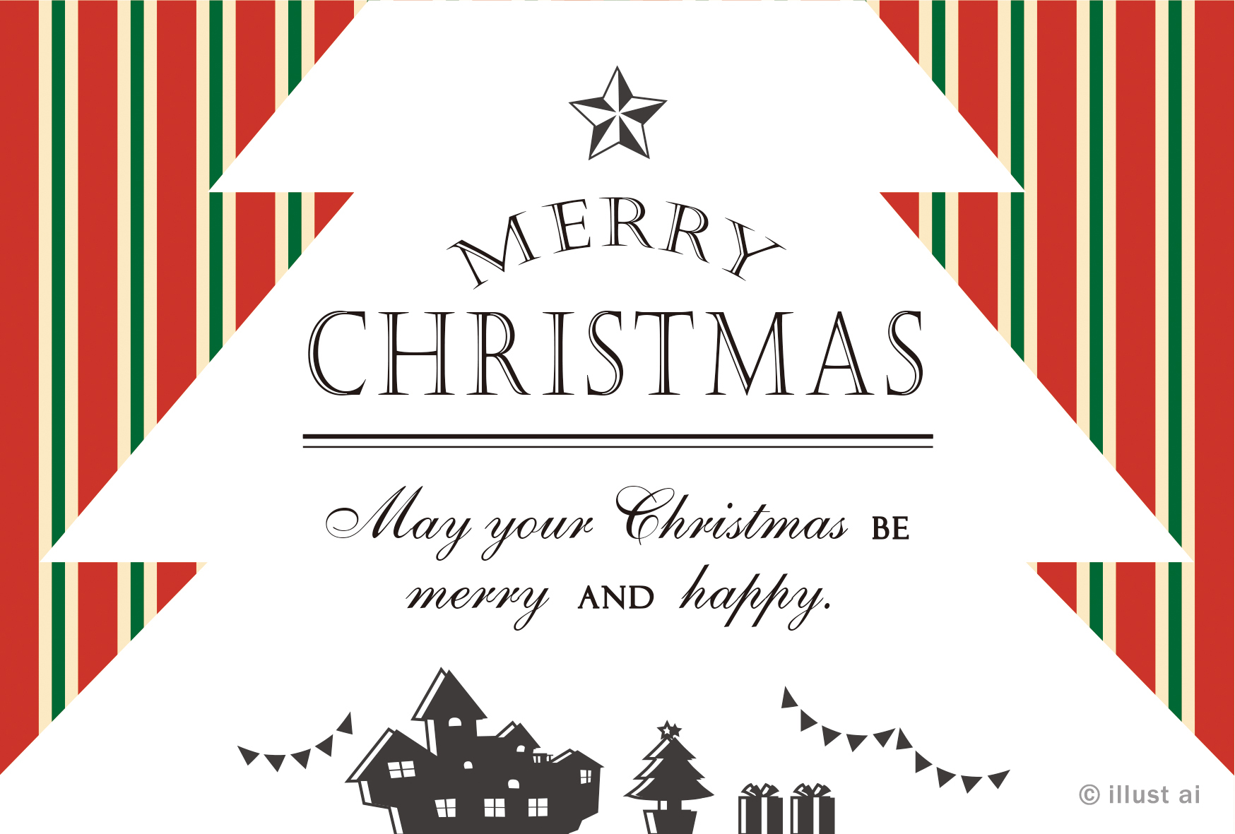 雪だるまやツリー、プレゼントなどのイラストを描いたクリスマスカードさきちん絵葉書