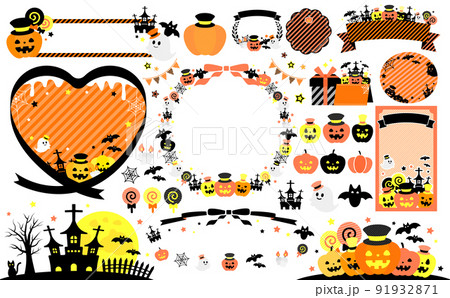 ハロウィンと紅葉の丸枠フレームリース無料イラスト画像54652素材Good