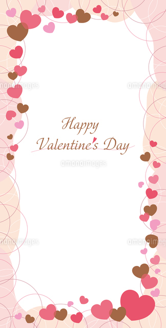 かわいいハートとラインサークルのバレンタインフレームバナー 縦長・ピンク・ブラウンのイラスト素材FYI07918686ストックフォトのQlean Market キュリンマーケット