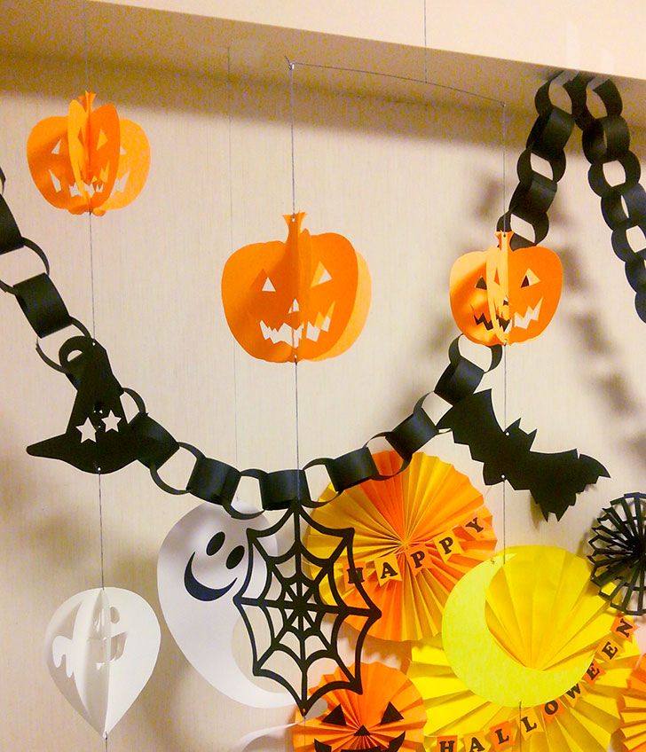 壁面飾り ハロウィン飾りの作り方！ペーパーファンで作るかぼちゃ・コウモリ・ジャック