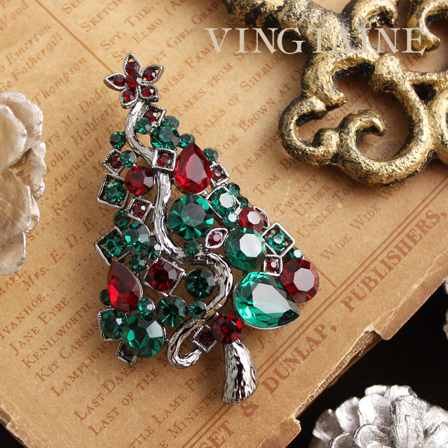 楽天市場 スワロフスキー ハイクオリティー 3D クリスマスツリー ブローチ ギフトポーチ付き : Aquarius