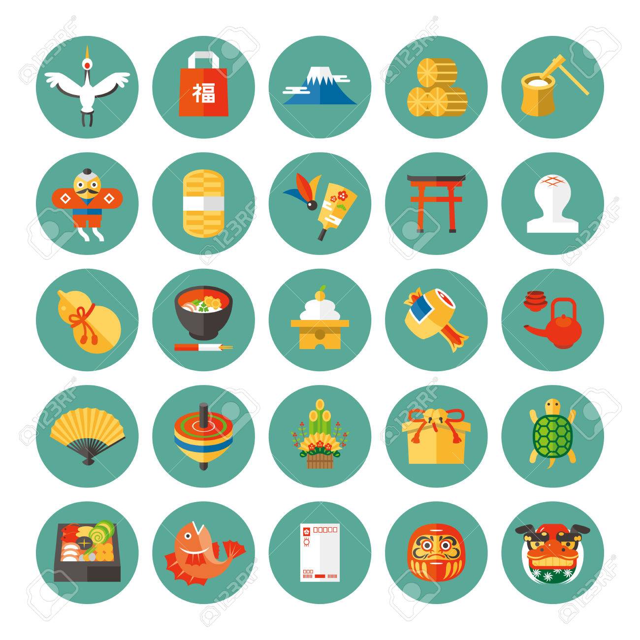 正月アイコンとフレーム、あしらいの和風イラストセットのイラスト素材116764719- PIXTA