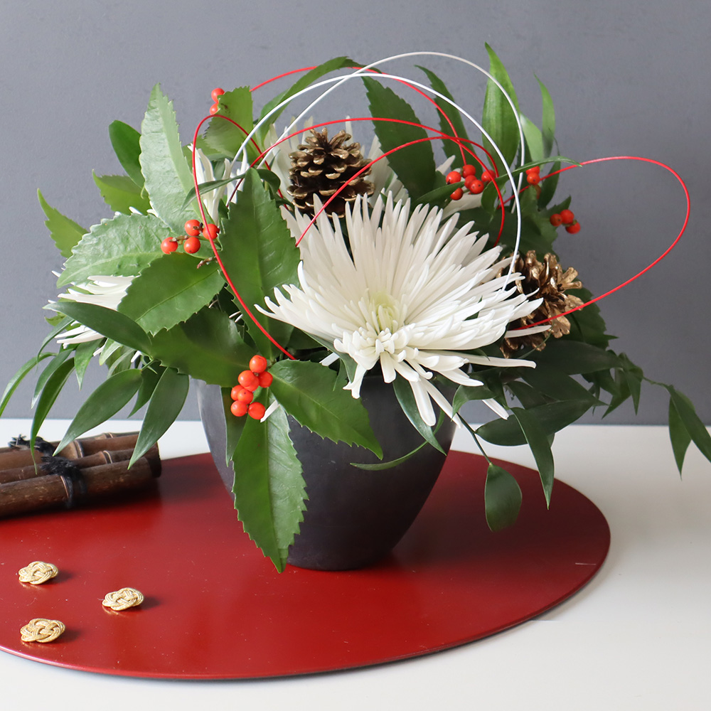 正月花の制作 新潟県立五泉高等学校いけばな小原流