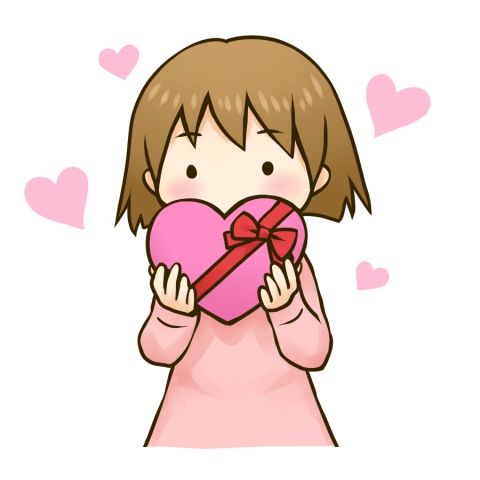 大きなバレンタインチョコを贈る女の子：イラスト無料