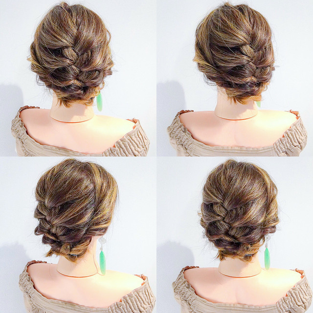 編み込み☆ヘアセット☆結婚式☆二次会にヘアアレンジ丸型×