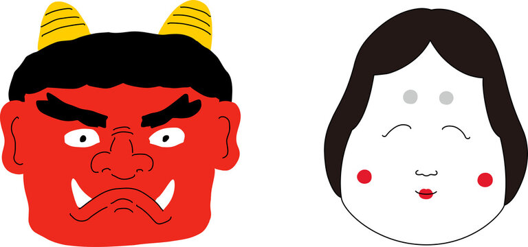 節分・鬼と福の神 おかめ のイラスト 透過PNG ：イラスト無料