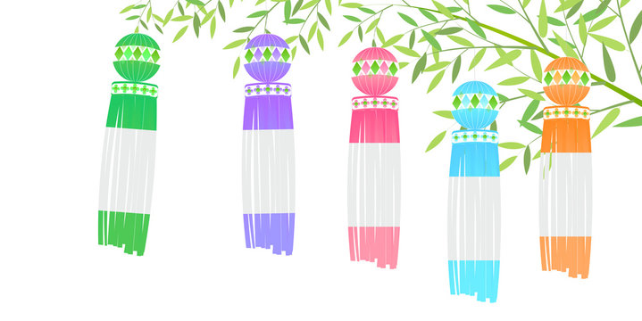 フリー素材七夕祭りに使われる七夕飾りのイラスト素材。ピンクのかわいいデザイン