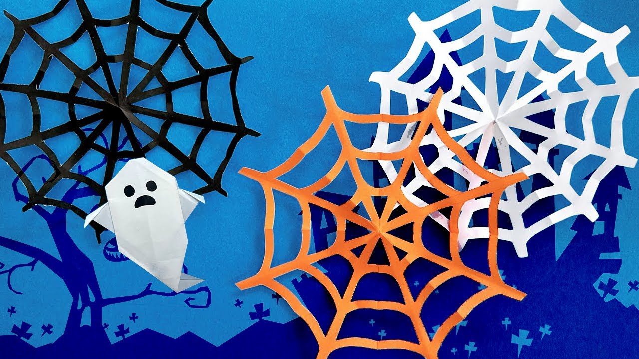 ハロウィン 蜘蛛の切り絵 切り紙 。折り紙で簡単に子供でもクモを作れます。幼稚園や保育園児にもオススメ！おりがみっこⅡ