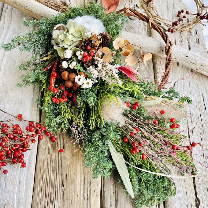 クリスマスキャンドルリース ミニリース - ショップ choufloral ドライフラワー・ブーケ - Pinkoi