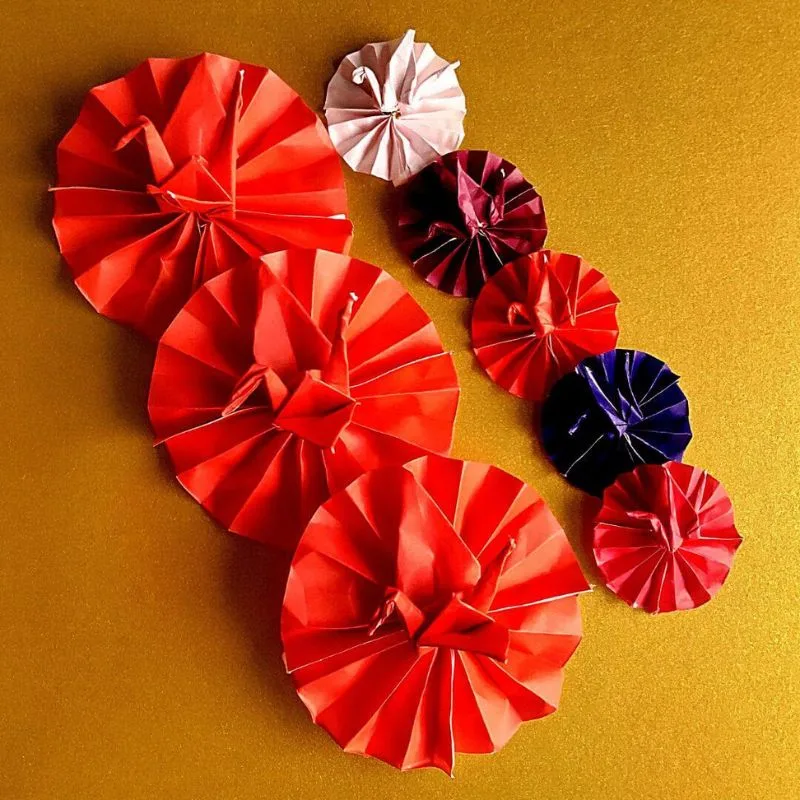 折り紙 お正月飾り扇の梅の花 折り方 Origami fan with Plum Flower tutorial NiceNo1