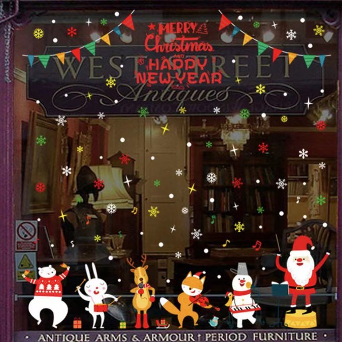 41ウォールステッカー クリスマス 吊り下げ サンタ うさぎ ペンギン くま