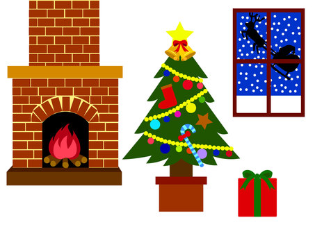 クリスマスに暖炉のある部屋のイラスト素材・ベクター Image 34493147