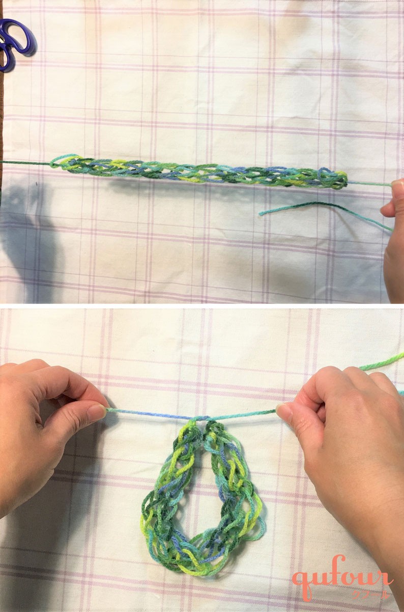 裂き編み 指編み でスマホポシェットこころを育む衣服 服育