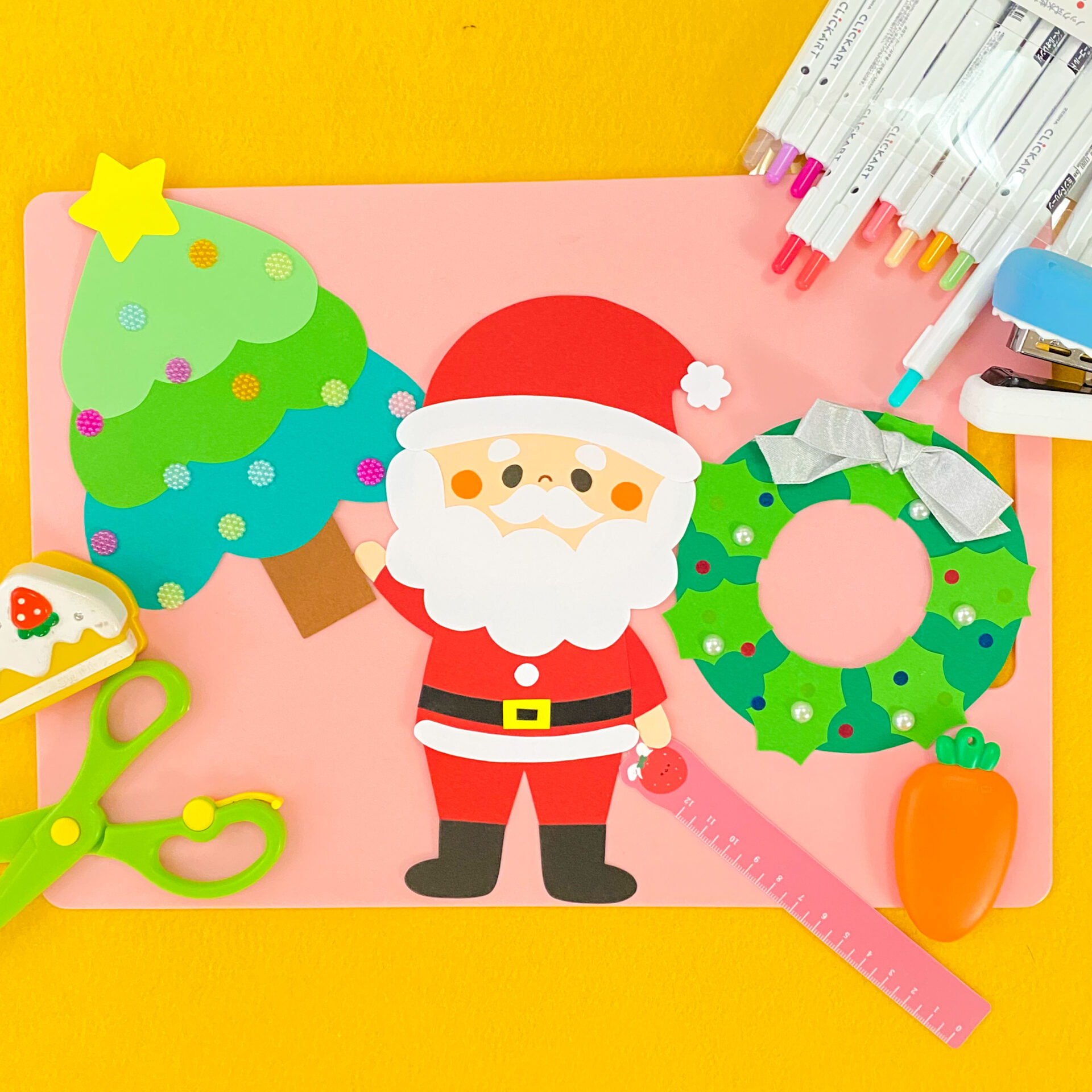 無料ダウンロード型紙で「クリスマスツリー」の壁面飾りを作ってみた！保育 介護施設 壁面装飾 製作 冬 12月壁面飾り型紙工房