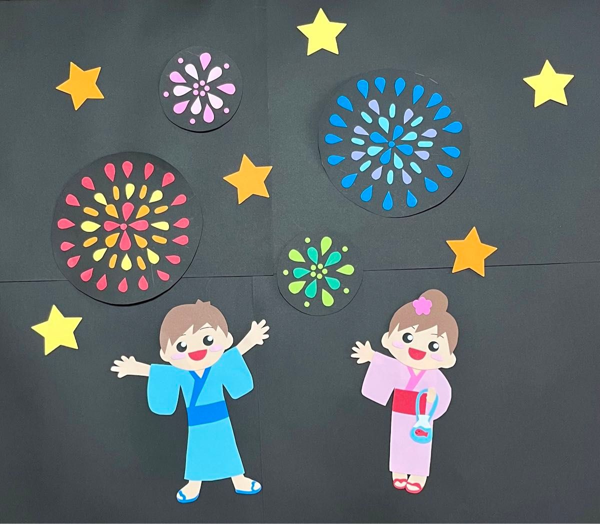 すぐ発送♪ 特大壁面飾り 夏野菜ちゃんの夏祭り 7月8月