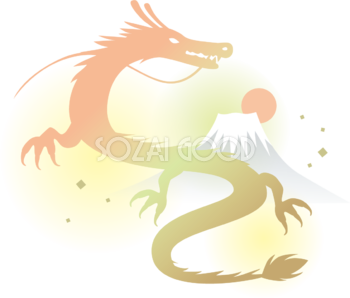 辰年の年賀状素材 2024年 紅白の辰の親子のイラストがかわいい和風デザイン・シンプルで イラストボックス「プレミアム」テンプレート