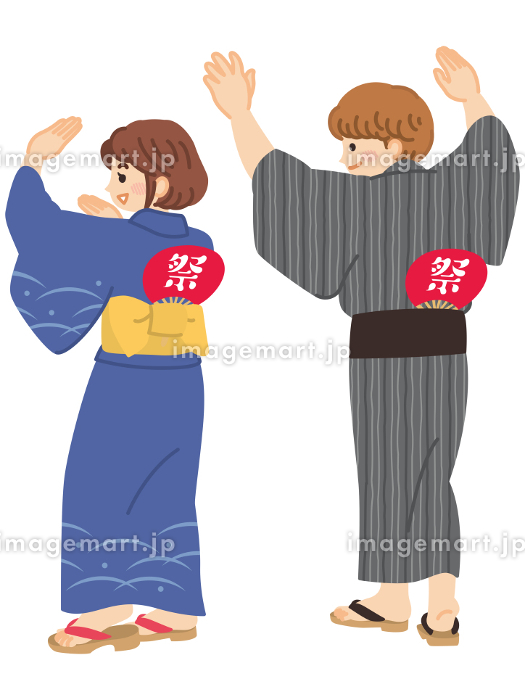 盆踊りと提灯のシンプルイラスト ＜無料＞かわいいフリー素材 イラストK